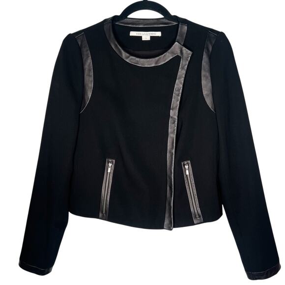 Diane von Furstenberg Black Asymmetric Leather Trim Blazer Jacket Size 4 - Picture 1 of 7